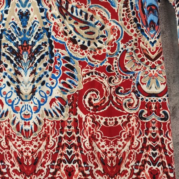 Rafaella‎ Womens Tunic Top S Red Paisley Grommet Button Trim Stretch Career - Picture 9 of 10